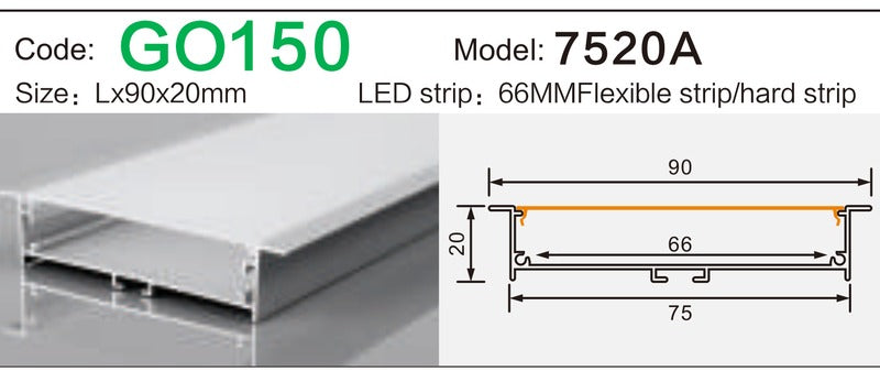 Alluminu 7520A LED Aluminum Profile 90x20mm