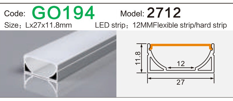 Alluminu 2712 LED Aluminum Profile 27x11.8mm