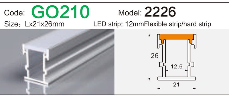 Alluminu 2226 LED Aluminum Profile 21x26mm
