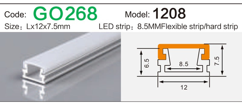 Alluminu 1208 LED Aluminum Profile 12x7.5mm