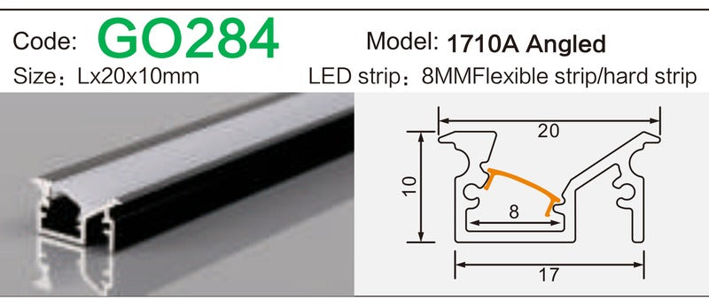Alluminu 1710A Angled LED Aluminum Profile 20x10mm