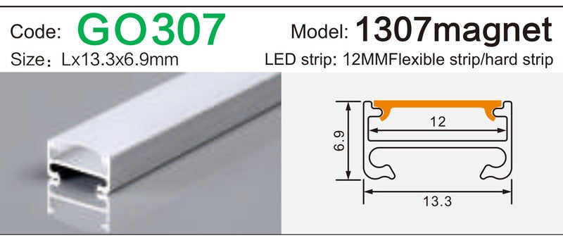 Alluminu 1307magnet LED Aluminum Profile 13.3x6.9mm