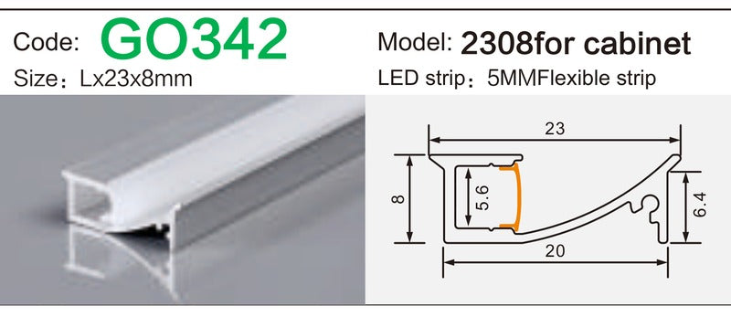 Alluminu 2308 for cabinet LED Aluminum Profile 23x8mm