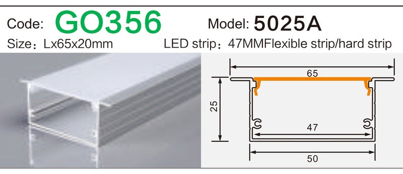 Alluminu 5025A LED Aluminum Profile 65x20mm