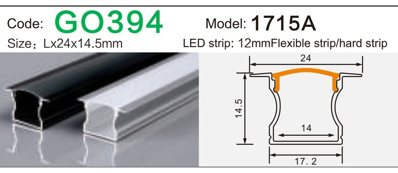 Alluminu 1715A LED Aluminum Profile 24x14.5mm