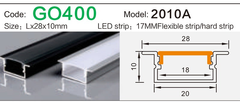 Alluminu 2010A LED Aluminum Profile 28x10mm