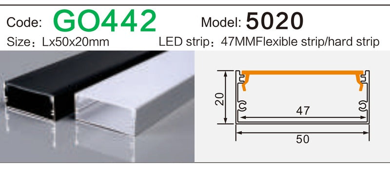 Alluminu 5020 LED Aluminum Profile 50x20mm
