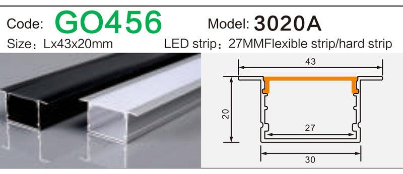 Alluminu 3020A LED Aluminum Profile 43x20mm
