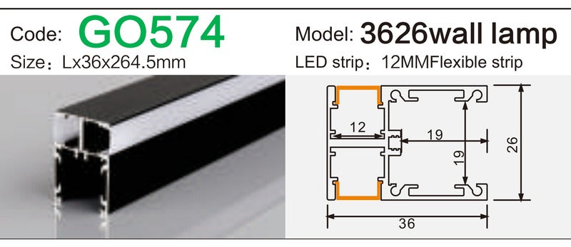 Alluminu 3626 wall lamp LED Aluminum Profile 36x264.5mm