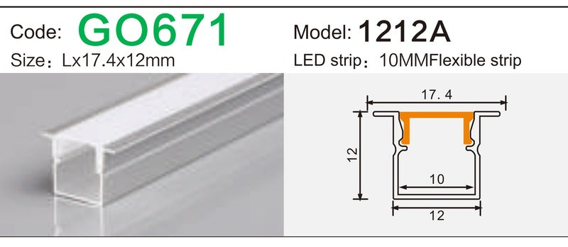 Alluminu 1212A LED Aluminum Profile 17.4x12mm