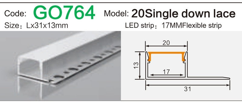 Alluminu 20 Single down lace LED Aluminum Profile 31x13mm