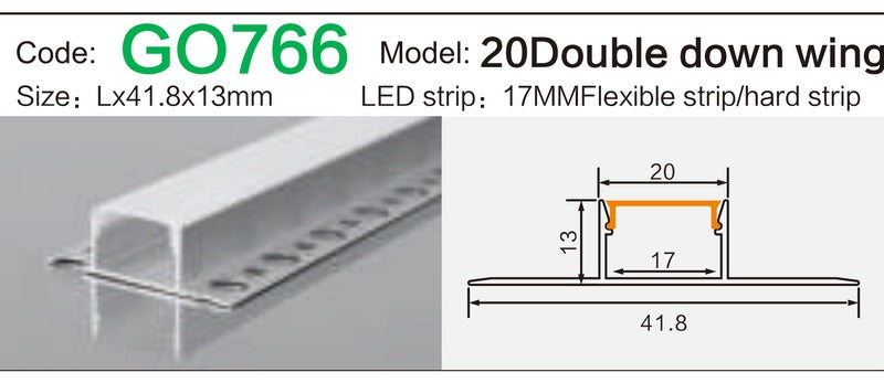 Alluminu 20 Double down wing LED Aluminum Profile 41.8x13mm