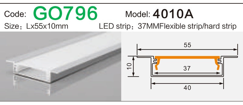 Alluminu 4010A LED Aluminum Profile 55x10mm