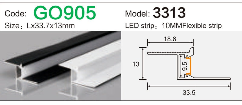 Alluminu 3313 LED Aluminum Profile 33.7x13mm