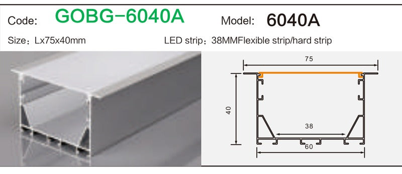 Alluminu 6040A LED Aluminum Profile 75x40mm