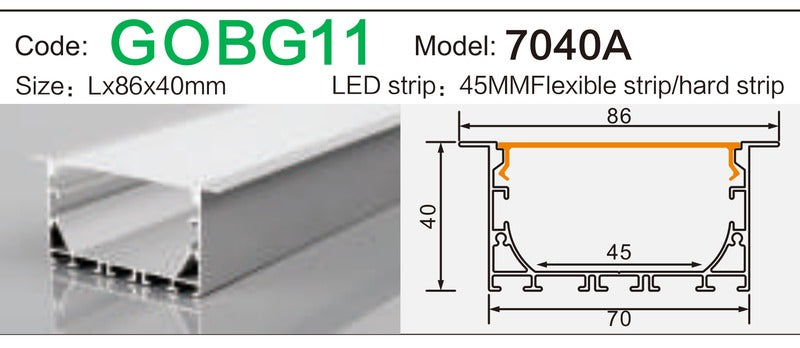 Alluminu 7040A LED Aluminum Profile 86x40mm