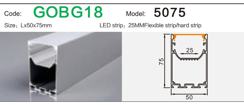 Alluminu 5075 LED Aluminum Profile 50x75mm