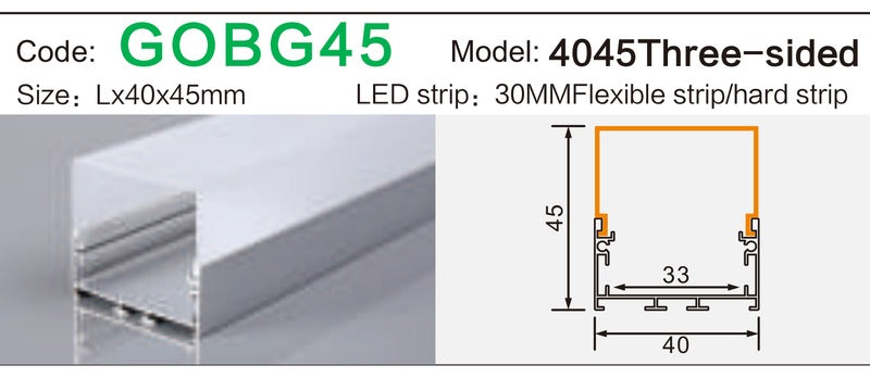 Alluminu 4045 Three-sided LED Aluminum Profile 40x45mm