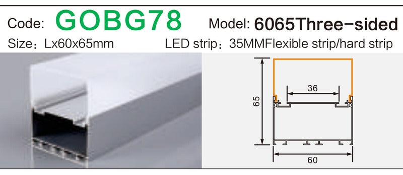 Alluminu 6065 Three-sided LED Aluminum Profile 60x65mm