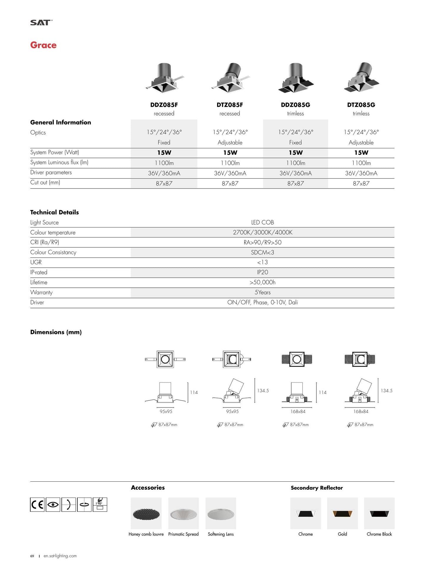 Grace Grace Adjustable Trimless Recessed 15W 87×87 - SAT Lighting