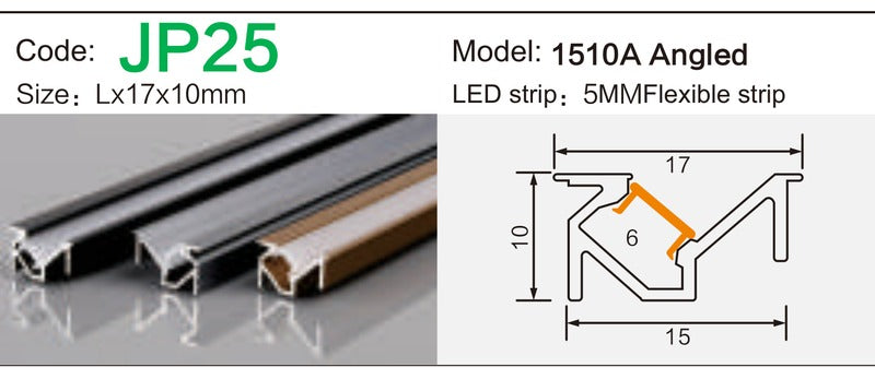 Alluminu 1510A Angled LED Aluminum Profile 17x10mm
