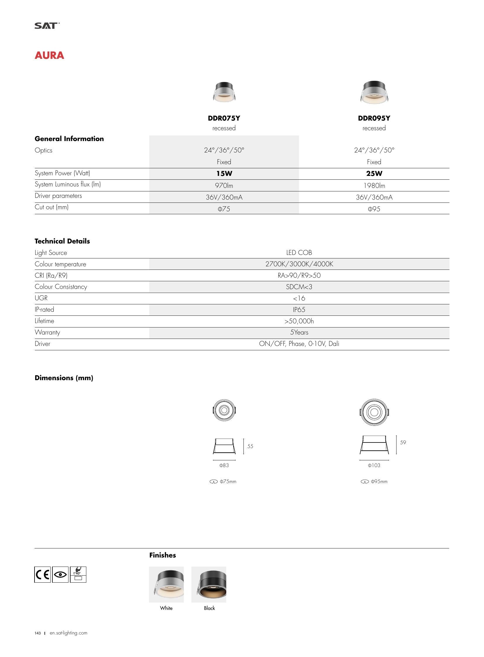Aura AURA IP65 Fixed 25W Ø95 - SAT Lighting