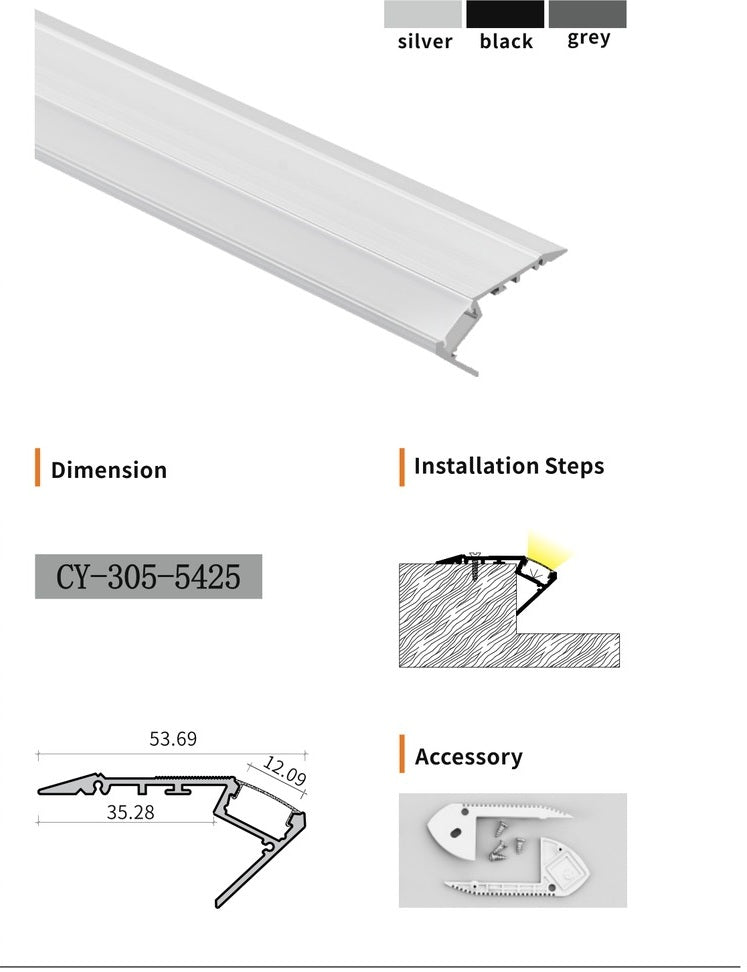 Chuangyu CY-305-5425 LED Aluminum Profile - Stairs and Inground Series