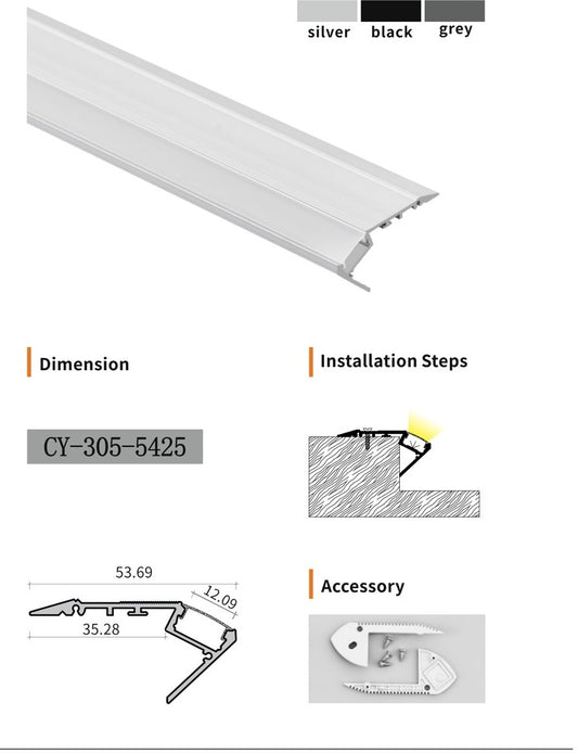 Chuangyu CY-305-5425 LED Aluminum Profile - Stairs and Inground Series