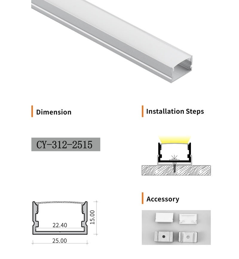 Chuangyu 2515 LED Aluminum Profile 25x15mm