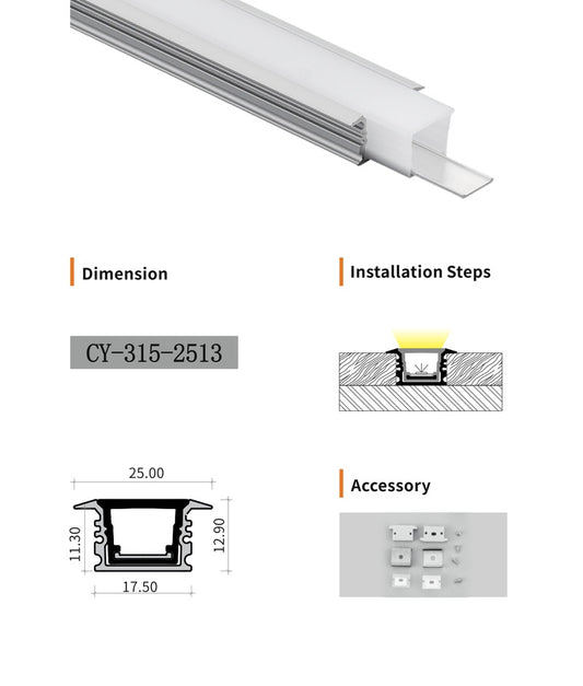 Chuangyu 2513 LED Aluminum Profile 25x13mm
