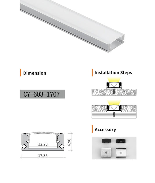Chuangyu 1707 LED Aluminum Profile 17x7mm