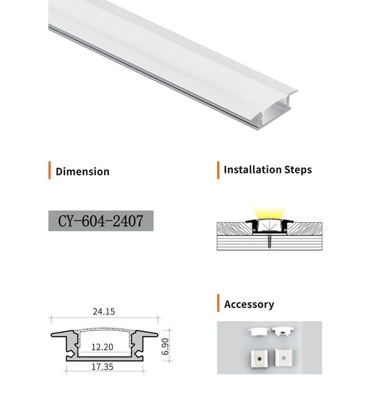 Chuangyu 2407 LED Aluminum Profile 24x7mm