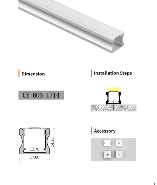 Chuangyu 1714 LED Aluminum Profile 17x14mm