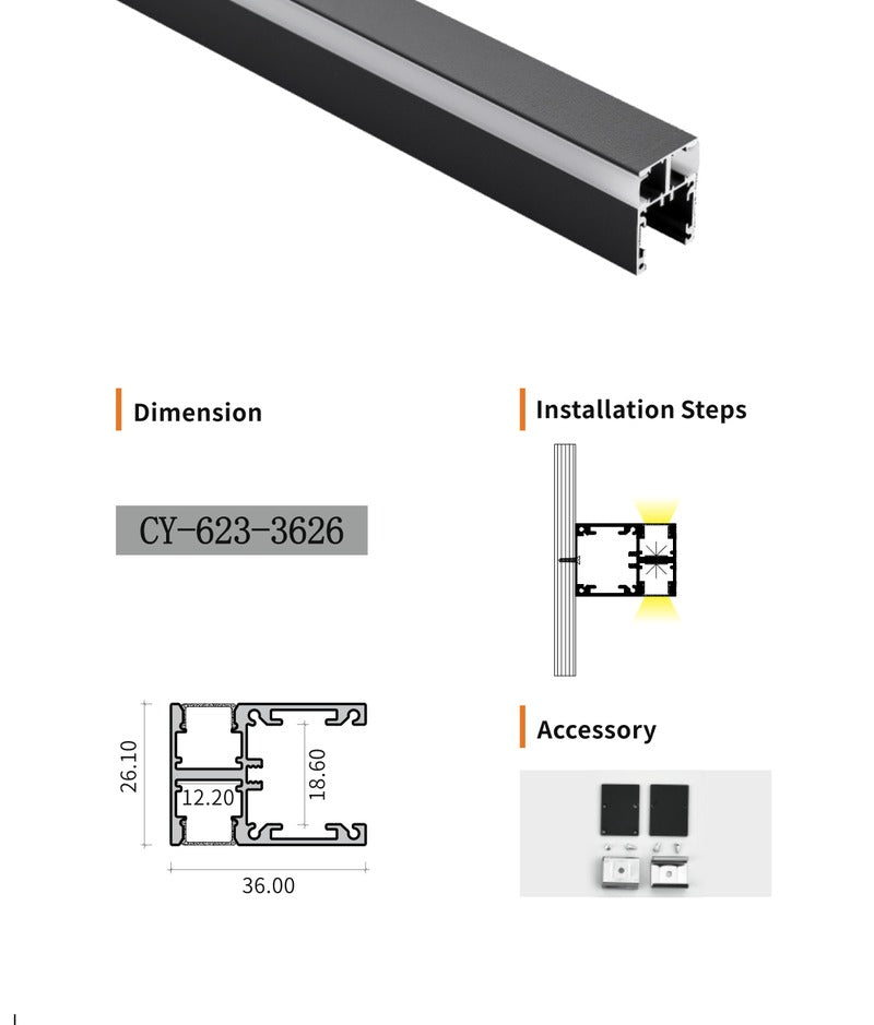 Chuangyu 3626 LED Aluminum Profile 36x26mm