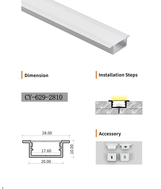 Chuangyu 2810 LED Aluminum Profile 28x10mm