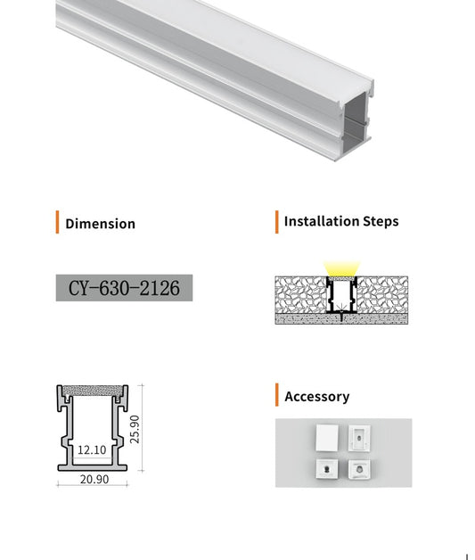 Chuangyu 2126 LED Aluminum Profile 21x26mm