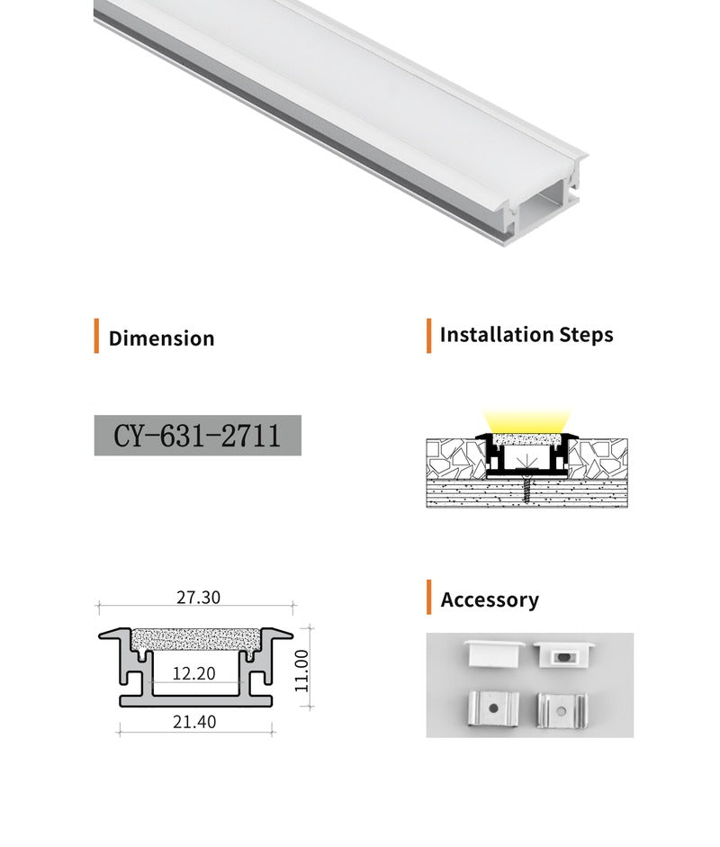 Chuangyu 2711 LED Aluminum Profile 27x11mm