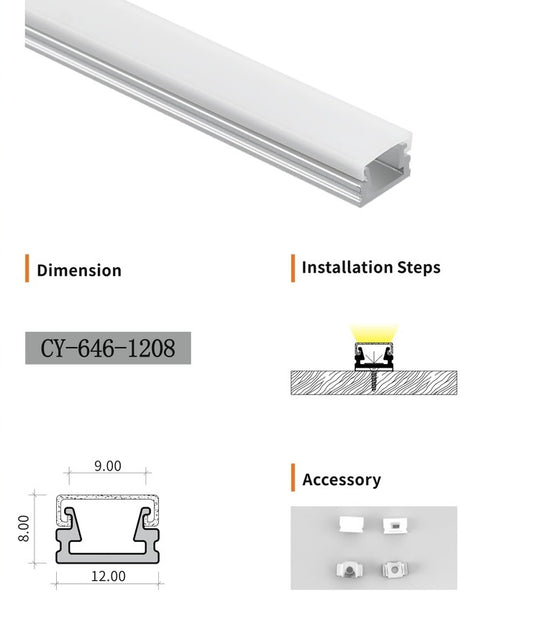 Chuangyu 1208 LED Aluminum Profile 12x8mm