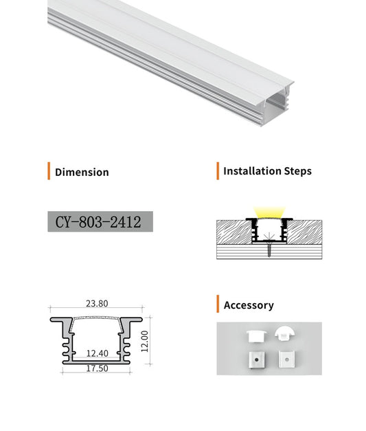 Chuangyu 2412 LED Aluminum Profile 24x12mm