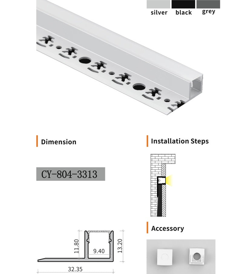 Chuangyu 3313 LED Aluminum Profile 33x13mm