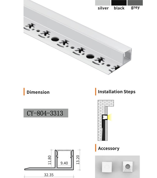 Chuangyu 3313 LED Aluminum Profile 33x13mm