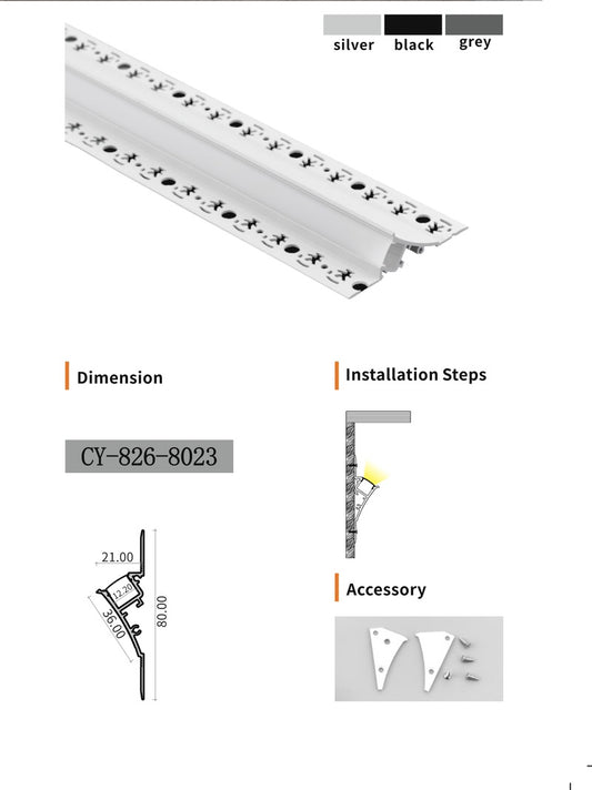 Chuangyu 8023 LED Aluminum Profile 80x23mm