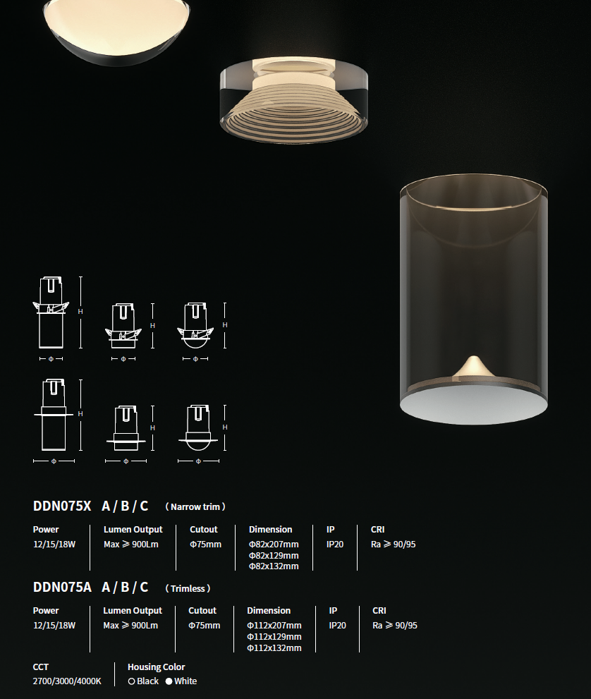 SAT Lumina DDN075A-C Decorative Downlight Trimless Cylinder