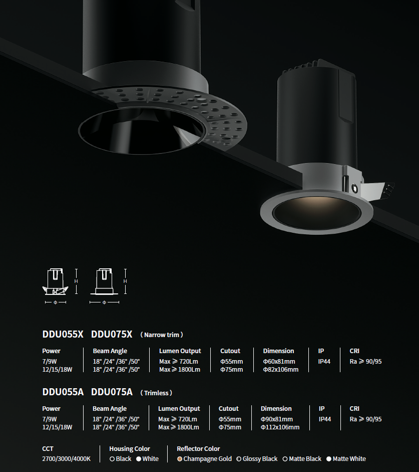 SAT Lumina DDU075A Adjustable Downlight Trimless Ø75