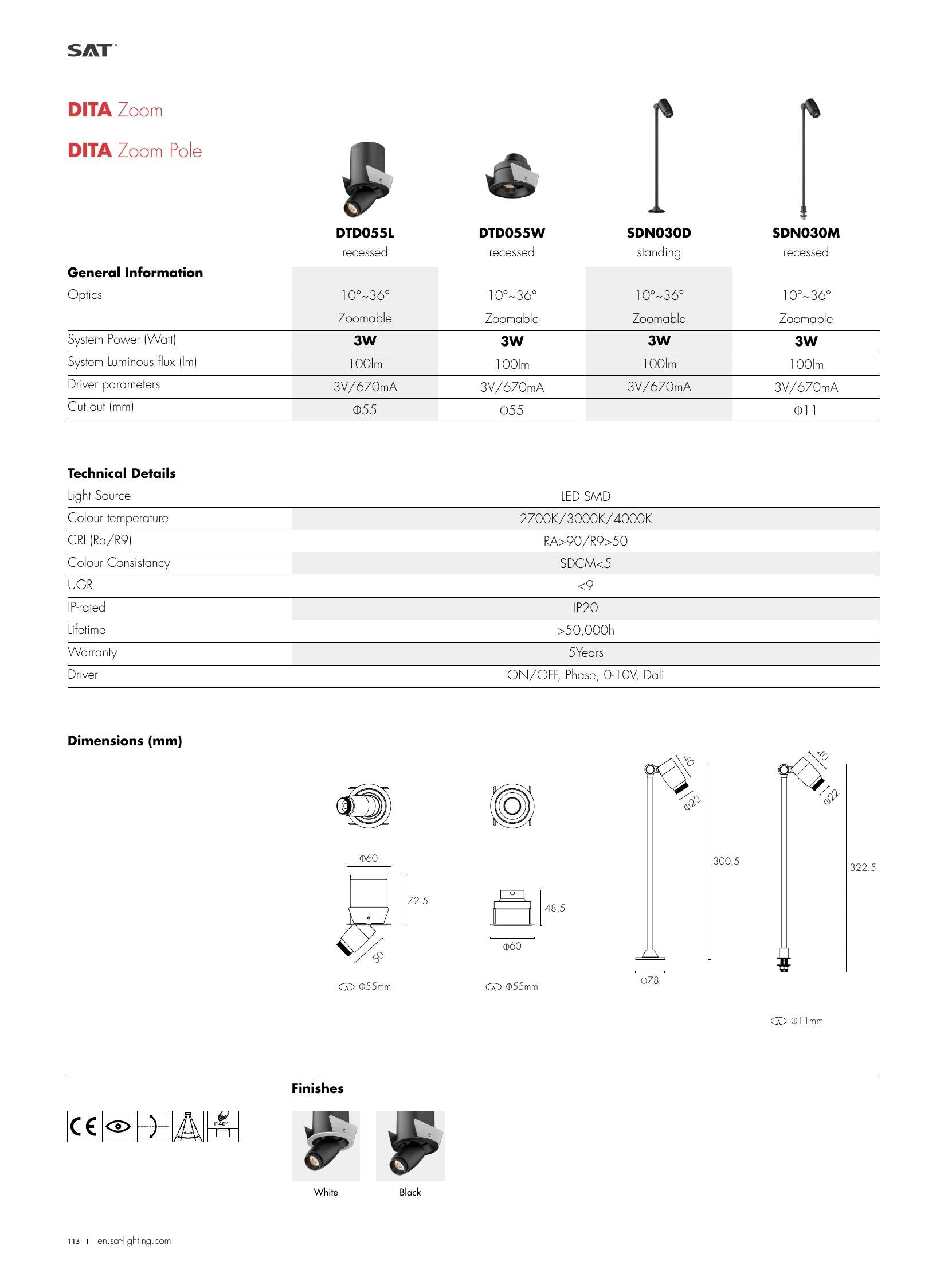 DITA DITA Zoom Pole Wall 3W - SAT Lighting