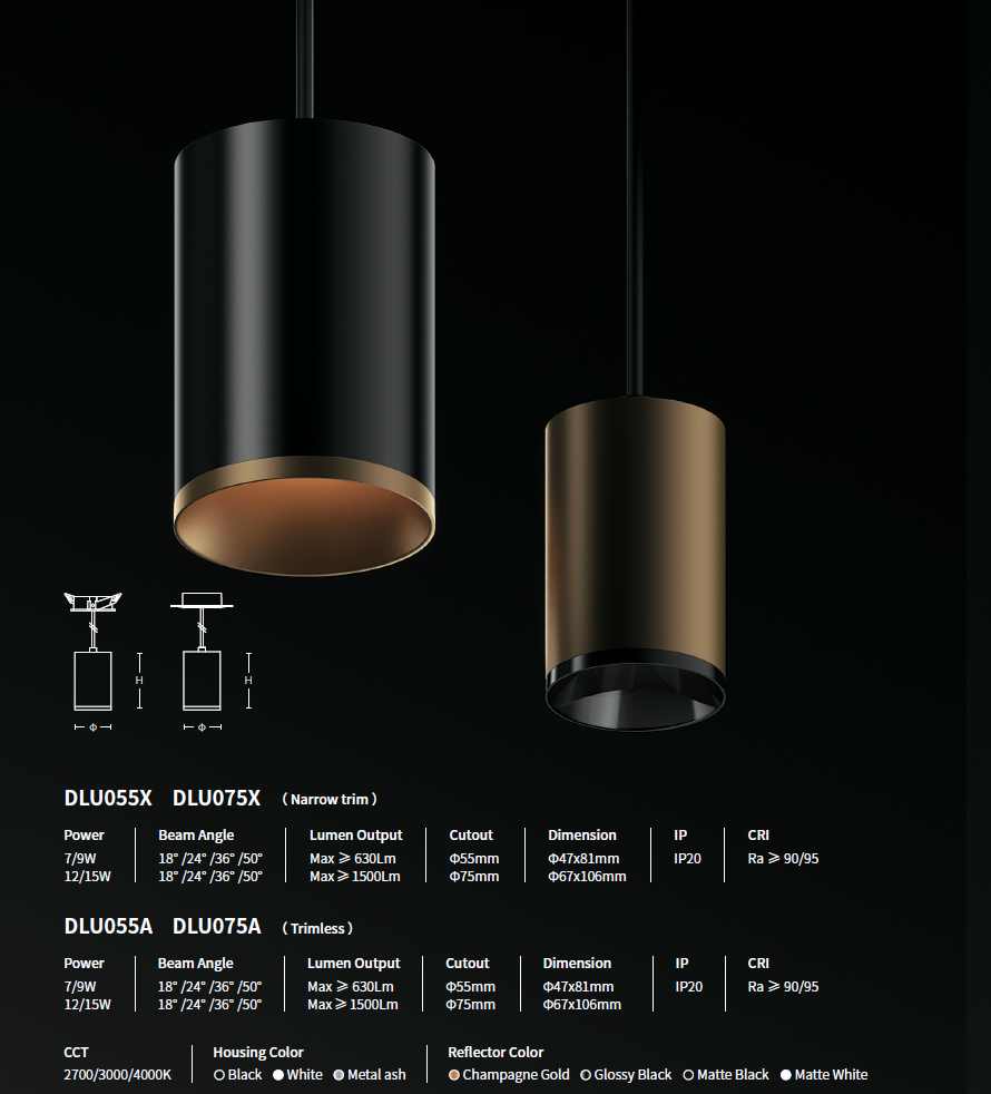 SAT Lumina DLU075A Pendant Light Trimless Ø75