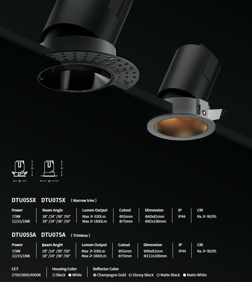 SAT Lumina DTU075A Fixed Downlight Trimless Ø75