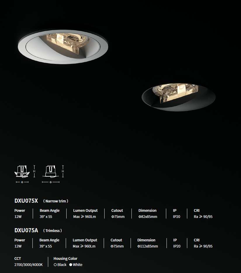 SAT Lumina DXU075A Wall Washer Trimless Ø75