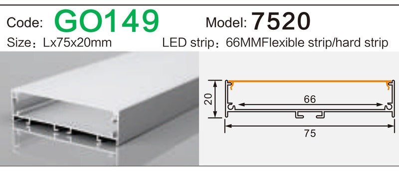 Alluminu 7520 LED Aluminum Profile 75x20mm