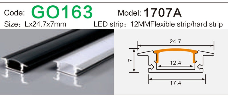 Alluminu 1707A LED Aluminum Profile 24.7x7mm